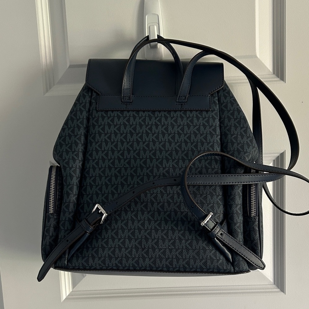 Michael Kors Signature Jet set Navy and Silver MK Logo Backpack - Picture 6 of 9